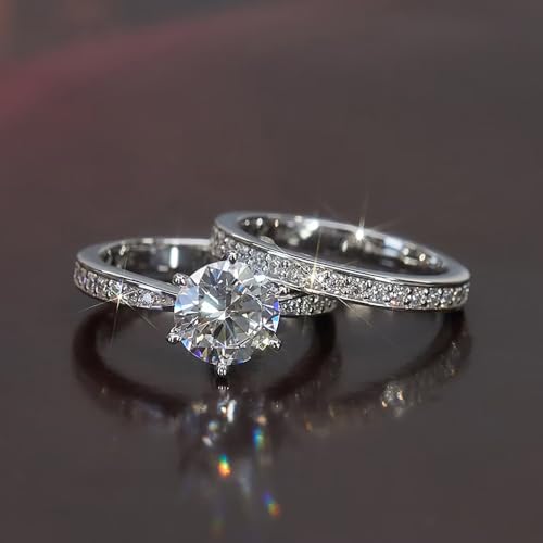 Luxury 6 Claws Cubic Zirconia Rings Bridal 2-Pc Set Band Jewelry for Women