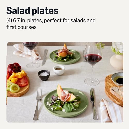 Image of Amazon Basics Glazed Stoneware Salad Plates, Ceramic 4-Piece Set, Microwave and Dishwasher-Safe, 8.3 in., Olive