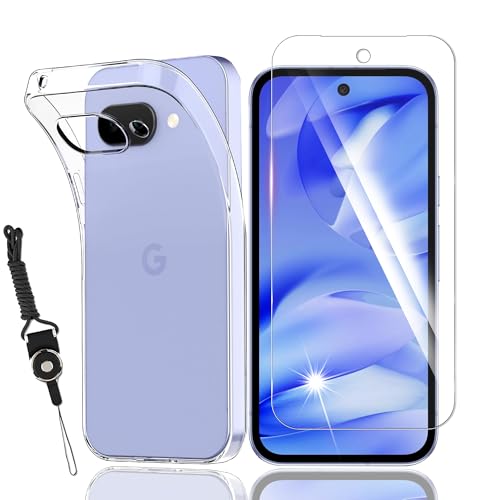 【Awubaige】For Google Pixel 9a 用の ガラスフィルム + For Google Pixel 9a 用の ケース クリア For グーグルピクセル9a 用の フィルム 耐衝撃 硬度9H 全面保護 保護フィルム 飛散防止 For グ