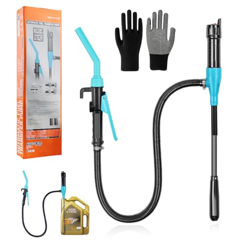Pompe à Essence électrique à Piles, siphon, transfert de liquide, aspiration automatique, buse de régulation du débit 2,4 gallons/min, pour Essence, Diesel (Bleu)