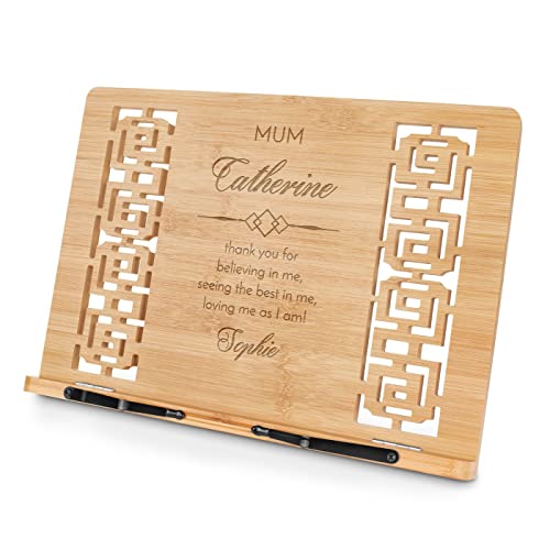 Maverton Bamboo Book Stand for her - Adjustable Cookbook Holder for Women - Personalised Tablet Stand - Multifunctional Desk Accessories - for Birthday - Customised Item for Girl - Mother’s Love