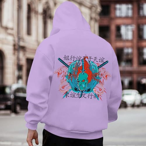 Japanese Hoodies for Men - Japanese Warrior Dragon Printed Pullover Hoodies - Loose Fit Pullover Top Fashion Clothes2