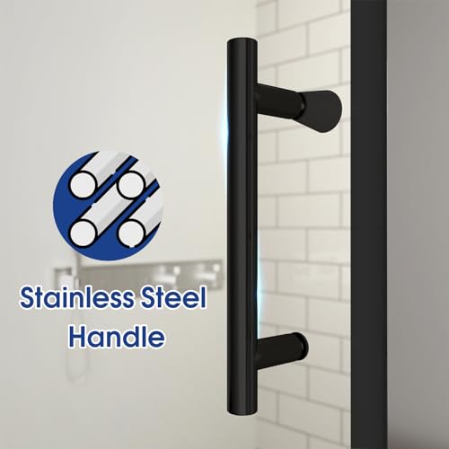 ACE DECOR 34\" W x 72\" H Frameless Pivot Shower Door, 1/4\" (6mm) Clear SGCC Tempered Glass Shower Door, Pivot Swing Shower Glass Door in Matte Black Finish, Reversible Installation
