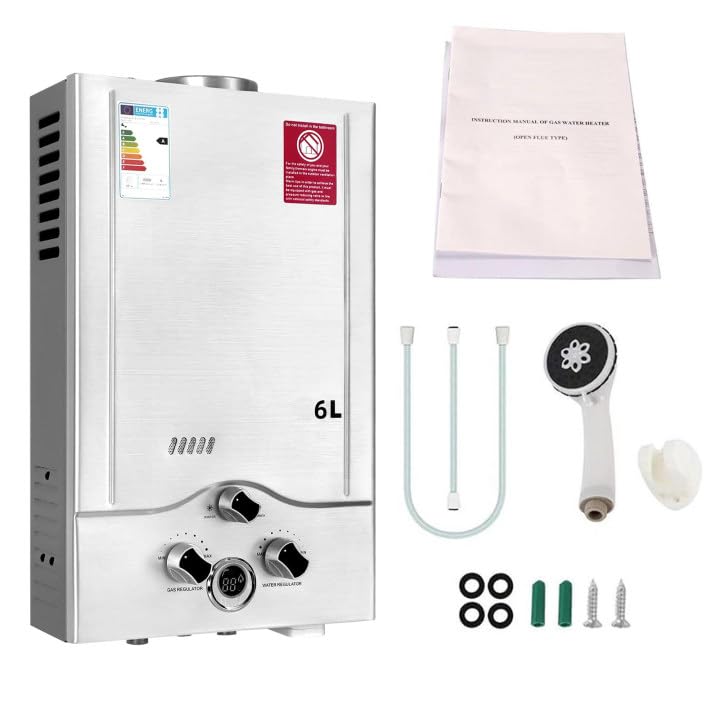 Calentador de agua a gas de 6 lpm, 12 kW, calentador de agua, para camping, gas LPG, propano o Butano, presión de agua de arranque súper bajo, para el hogar y ducha instantánea al aire libre