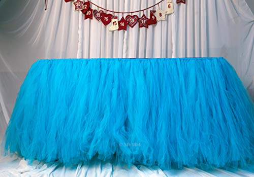 Mymm 6Ft / 183Cm Blue Tulle Tutu Table Skirt, Wedding Bridesmaid Sister Costume,Party Skirt, Rectangle Or Round Decorative Table Decoration, Fashion Deluxe Romantic Birthday Party Baby Shower (Tutu) #TOP5