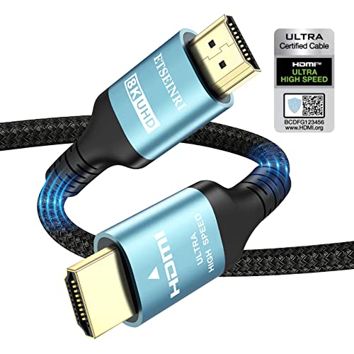 Etseinri 10K 8K HDMI 2.1 Kabel 1M, Zertifiziert 48Gbps Ultra High Speed HDMI® Kabel 4K 240Hz 165Hz 144Hz 120Hz 0.01ms eARC HDCP2.3 HDR 10+ Dolby Atmos Vision für Gaming Monitore TV Projektor