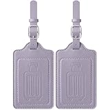 Teskyer 荷物タグ PUレザー スーツケースタグ 出張用タグ 番号札 バッグ用ネームタグ 旅行タグ トラベル用 旅行手荷物 ラベル 紛失防止 2枚入り（ラベンダー）