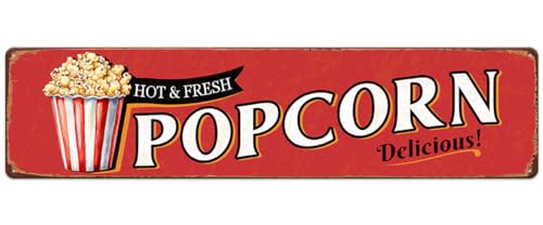 Letrero de metal con palomitas de maíz, estilo vintage, para aperitivos, bares, bares, cafeterías, cocinas, decoración de pared del hogar, regalo novedoso, 40,6 x 10,16 cm, letreros de calle retro