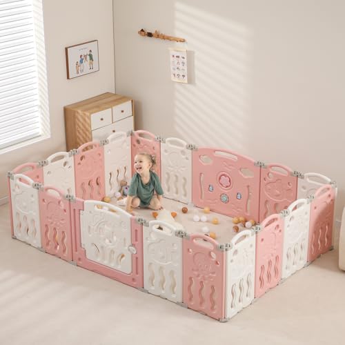 Image of IFLETH Foldable Playpen for Toddlers, 18-Panel Large Baby Play Yard, Portable Baby Fence Play Area, Safety Activity Center, Adjustable Shape