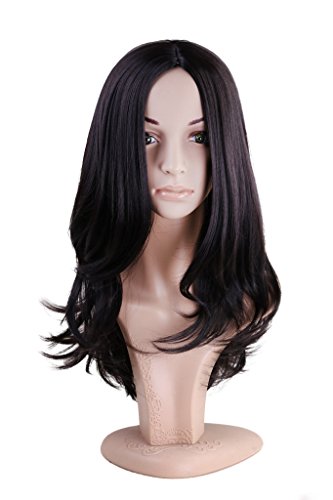 HH Building Shoulder Middle Length Natural Curly Hair Styled Women Cosplay Costume Wig (Black)