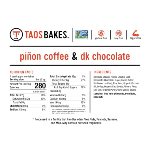 TAOS BAKES Pinon Coffee & Dark Chocolate Snack Bar, 1.8 OZ - image 2