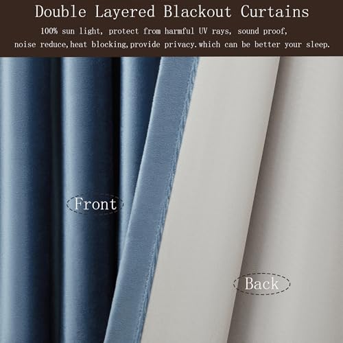 Image of PRIMROSE 100% Full Blackout Velvet Curtains, Set of 2, Stone Grayish Blue, 52 inchW x 63 inchL (Pack of 2), Living Room, Bedroom