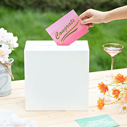 Image of UNIQOOO White Acrylic Card Box w /Slot, Thick DIY Wedding Box Blank No Print, Large 10x10x5.5 in, for Reception Decoration Fundraiser Money Box Election Ballot Graduation Keepsake Party Favor