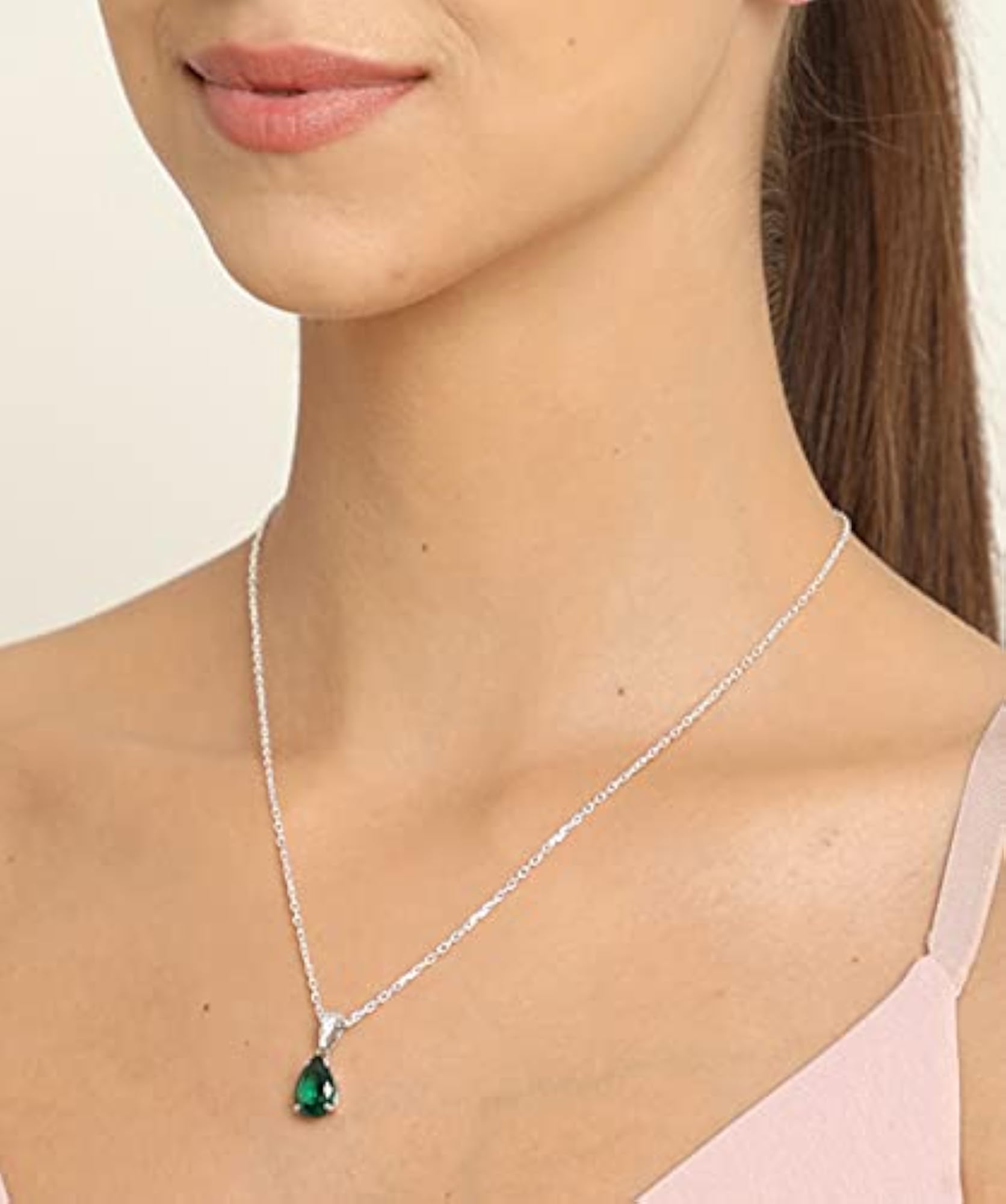 925 Silver Dark Green Pendant with Chain Necklace