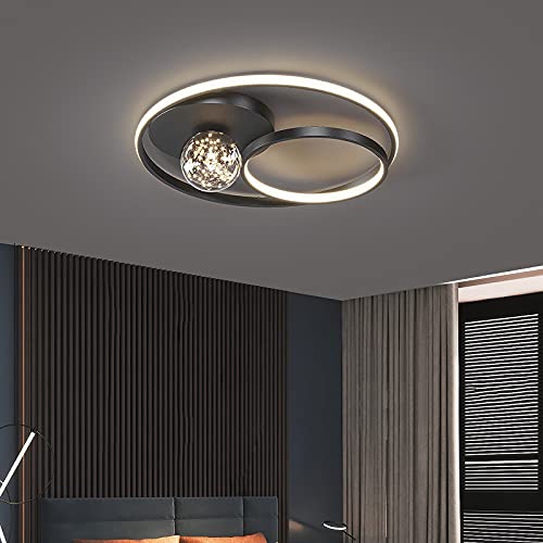 Lustre plafonnier LED de 42cm en verre et métal noir au design épuré