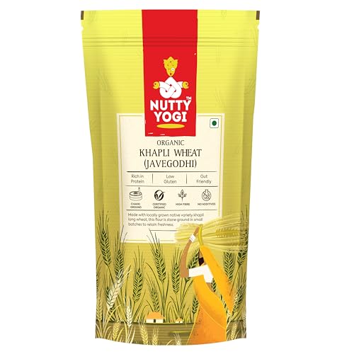 Image of Nutty Yogi Organic Khapli Flour Atta - 800gm x 3 | Whole Grain High Fiber Flour for Chapati, Roti, Bread & Healthy Baking | Low-Gluten Wheat Flour | High Dietary Fiber for Easy Digestion | Khapli Atta