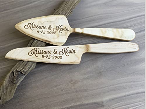 Personalized Cake Serving Set, Laser Engraved Cake Set,Wedding Gift,Anniversary Gift,Wooden Knife And Server,Rustic Cake Set,Wedding Cake Cutting Set, Farmhouse Cake Server #TOP2