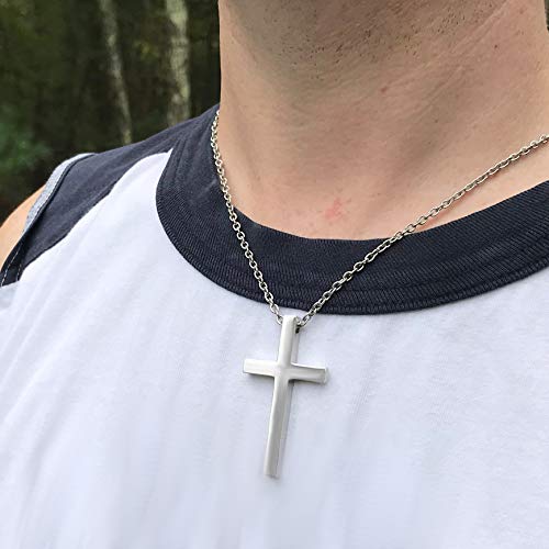 Loralyn Designs Large Men's Stainless Steel Cross Pendant 20 Inch 3Mm Steel Chain #TOP1