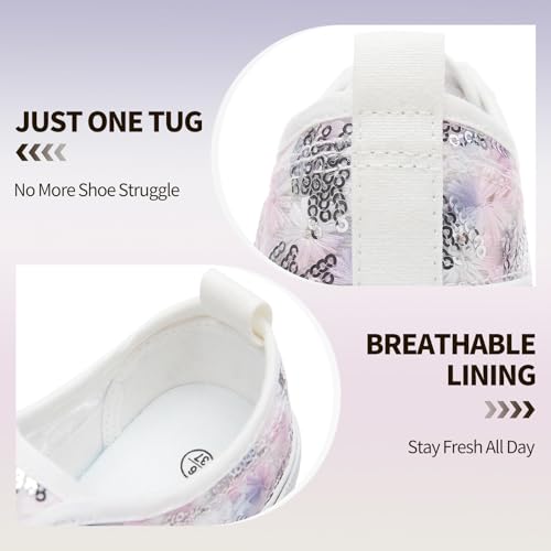 kufeiti Women's White Tennis Shoes Embroidered Sequins Low Top Canvas Shoes Comfortable Casual Fashion Sneakers4