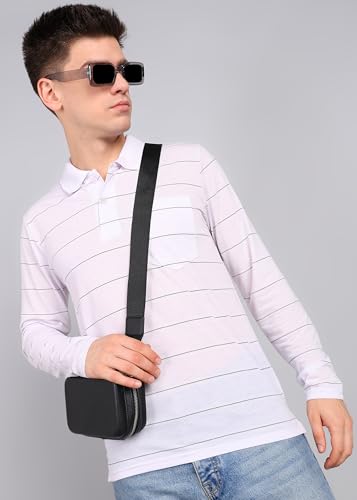 Image of INKKR Men Full Striped Polo Neck Cotton Blend T-Shirt