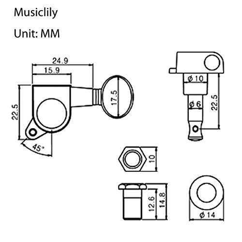Musiclily Pro 6 in Lijn Gesloten Gitaar Tuners Stemmechanieken Tuning Pegs Keys Machine Heads voor Fender Stratocaster Telecaster Elektrische Gitaar, Zwart met Kidney Buttons - Image 6