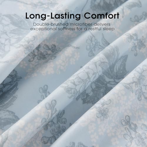 Image of FreshCulture Floral Bed Sheets - Ultra Soft Full Size Bed Sheets - Brushed Microfiber Blue Floral Sheets - Deep Pockets - Easy Care - Hotel Luxury 4 Piece Flower Printed Sheets Full, Emilia