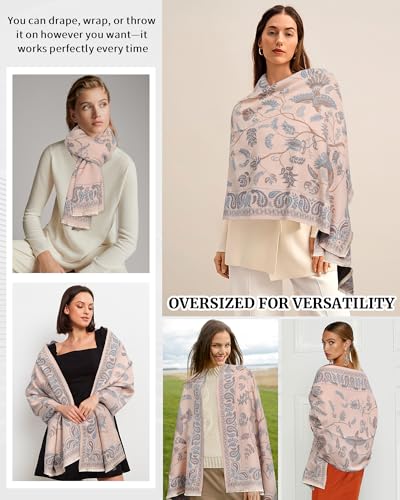 AWAYTR Pashmina Shawls Wraps for Women - Cashew Flower Winter Warm Big Scarf for Women Shawls and Wraps for Evening Dresses4