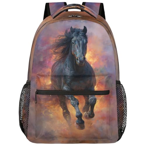 YoYoYuchong Red Flame Horse Backpack for Girl Boy Kid Large Capacity School Bookbag Lightweight Back Packs Waterproof Daypack Laptop Bag for Outdoor Sport Travel Casual Teen Women Men 18inch