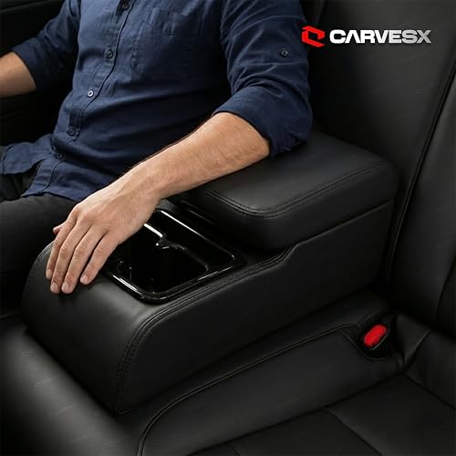 Image of Rear Armrest with Dual Cup Holders,Premium PU Leather, Universal for All Cars, Dual-Mount Fit (BLACK)