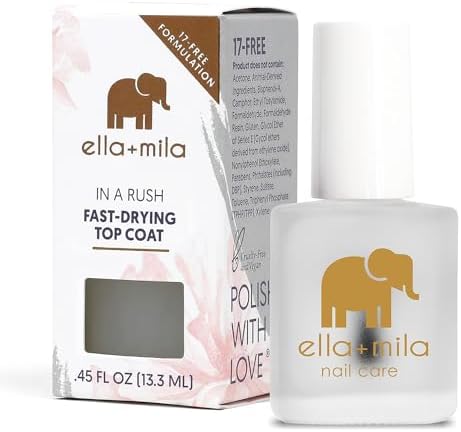 ella+mila Fast Dry Top Coat - Quick Dry, High-Shine Clear Nail Polish
