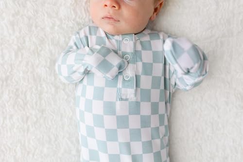 Checkered Knotted Gown Baby Newborn, Viscose derived from Bamboo, Infant Sleeper with Mittens, Baby Girl, Baby Boy2