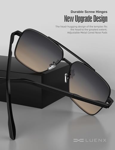 Image of LUENX Polarized Square Aviator Sunglasses for Men,Trendy Retro Oversized Rectangular Frame UV400 Protection