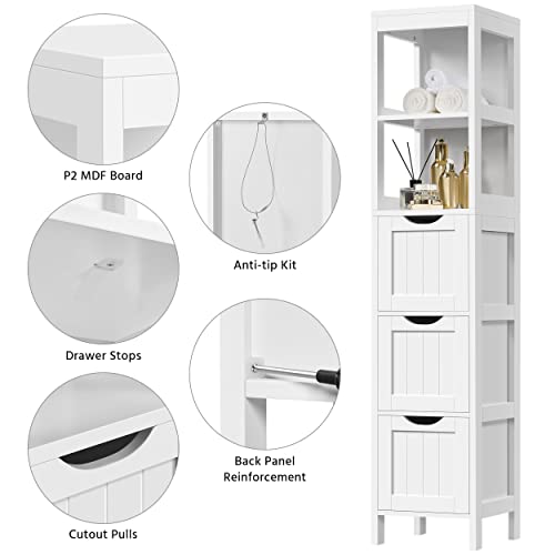 Yaheetech Bathroom Tall Cabinet, Slim Storage Cabinet, Narrow Freestanding Floor Cabinet With 3 Drawers & 2 Shelves, Linen Tower For Small Space, 12" D X 12" W X 56" H, White #TOP6