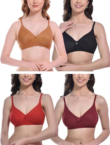 Image of FIMS - Fashion is my style Women Cotton Blend Non-Padded Bra Non-Wired Mould Seamless Cup Solid Bras Cup-B Pack of 1, Multicolor