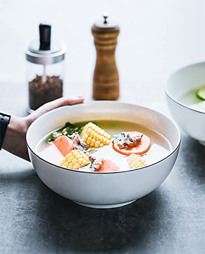 Houlu 60 Oz Large Soup Bowl, Pho Bowl, Ramen Bowl, Salad Bowl, Serving Bowl, Off White Porcelain Bowl Set Of 3, 8 Inch #TOP2