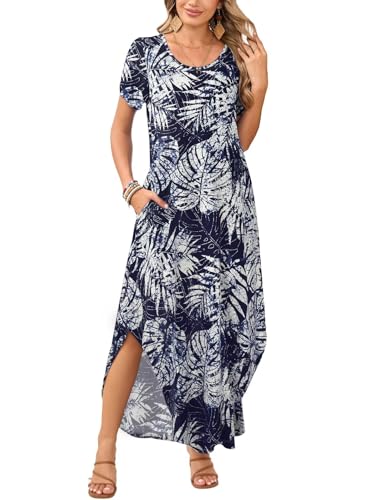 Image of JollieLovin Womens Plus Size Casual Summer Maxi Long Dress Short Sleeve T-Shirt Loose Sun Dress(L-5X)