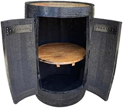 Cheeky Chicks Ltd Black Whisky Barrel Cabinet | Rustic Solid Oak Wood and with Logo | Black 2 Doors 1 Shelf