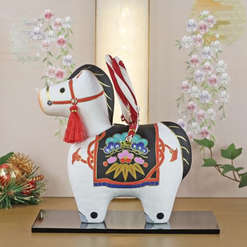 干支 置物 午 十二支飾り 干支の置物 十二支 かわいい おしゃれ (張り子 首振り 雅午 大 R8-TK-33-R18) 正月飾り インテリア 陶器 コンパクト 小型 日本土産 プレゼント 贈り物 リュウコドウ 馬