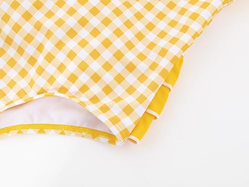 Image of LIZENS Girls One Piece Swimwear Checker Print Ruffles Bathing Suit for Kids Size 2-12