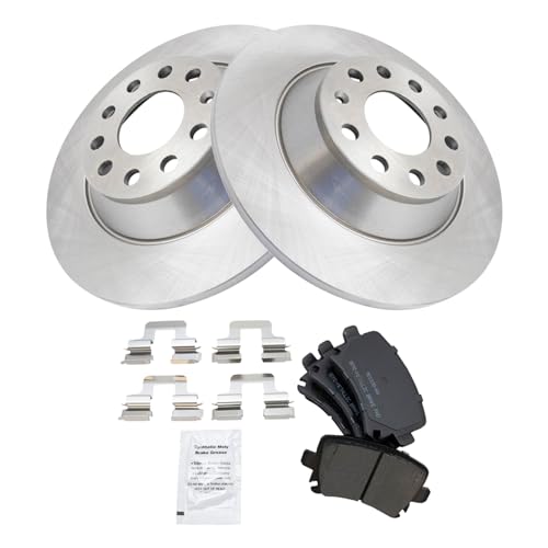 Image of TRQ Rear Brake Pad and Rotor Set Semi Metallic Rotors Compatible with 2005-2010 Audi A6 2005-2011 A6 Quattro