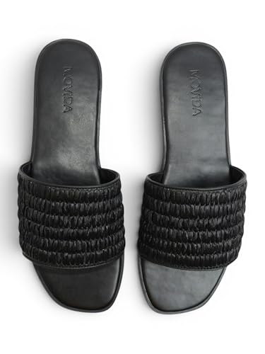 Image of MOVIDA Women's Woven Wide Strap Flat Slide Sandals | Square Toe Slip-On Flats | Stylish Casual Everyday Footwear