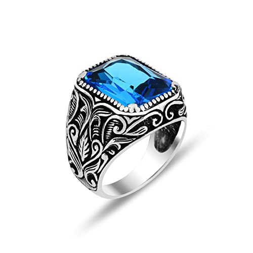 Silver Aquamarine Stone Ring, Blue Aquamarine Stone Ring, Vintage Men Ring, Turkısh Ottoman Men Ring, 925k Sterling Silver Ring