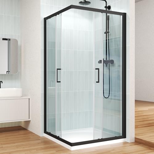 Image of Corner Shower Door 34 inch x 34 inch x 72 inch, Glass Shower Enclosure, Matte Black
