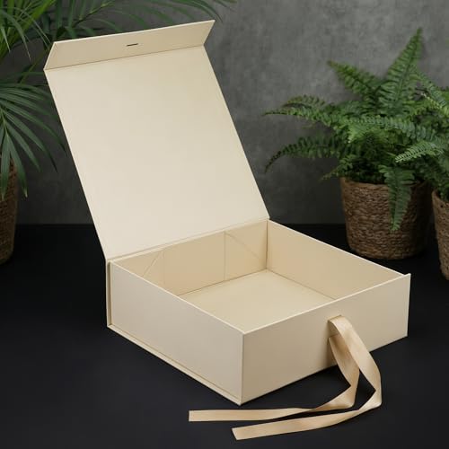Image of RBS - LARGE Gift Box (34 x 33 x 10cm) Gift Box for Packaging (1 Pack) Hamper Box for Gift Holds Upto 10 kg Gift Packing Box Gift Boxes for Gifting Hamper Box (L - Beige Gold Floral)