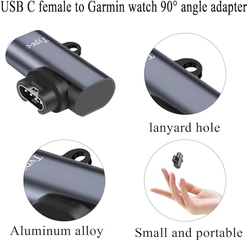 Image of Tobo USB C Watch 90 Angle Adapter Connector, Charging Head to Type C Female Right Angle Converter Coupler, Aluminum, for Smartwatch /Bracelet