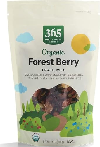 FOREST BERRY CRUNCHY ALMONDS & WALNUTS MIXED WITH PUMPKINS SEEDS, & A SWEET TRIO OF CRANBERRIES, RAISINS & BLUEBERRIES TRAIL MIX, FOREST BERRY
