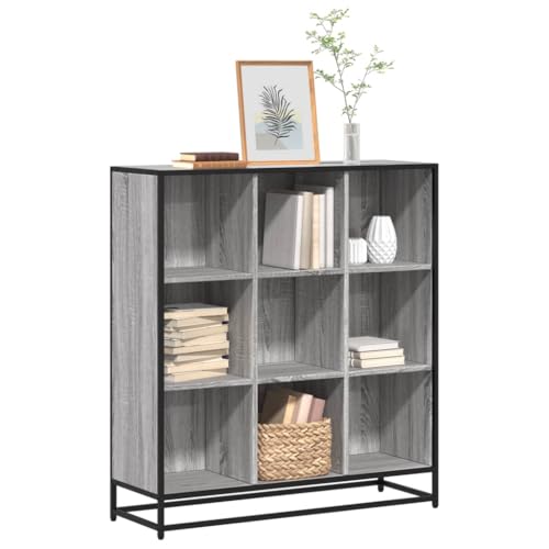 Holamys Sonoma Estantería gris 97,5 x 33 x 107,5 cm, material de madera y metal, 9 compartimentos abiertos, multiusos como separador de ambientes o estantería
