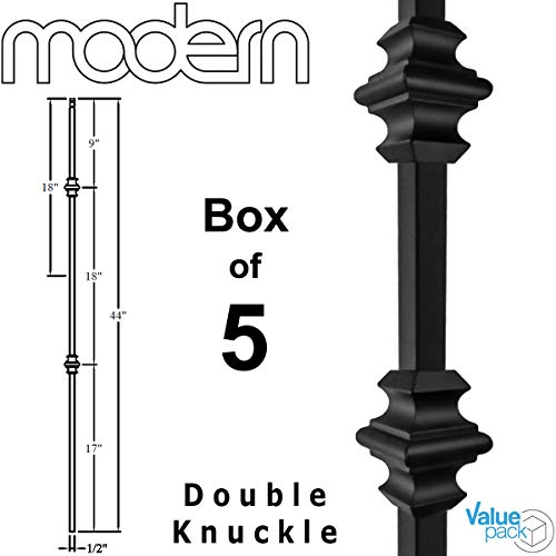 Stair Balusters (5-Pack) Hollow Double Knuckle Iron Railing Spindles - Real Satin Black