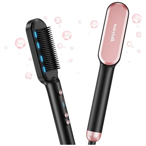 Wavytalk Hair Straightener Brush, Ionic Hair Straightening Brush with 6 Temperature Adjust, Anti-Scald Ceramic Hair Straightener Comb Fast Heating for Home Salon, Dual Voltage, Rose Gold. Cover
