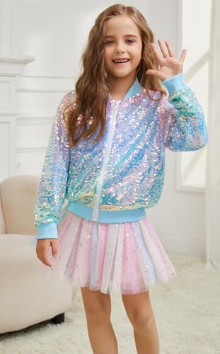 Image of Girls Sequin Bomber Jacket Sparkly Bomber Zipper Outfit 5-12T | Lightweight Sequin Jackets with Pockets